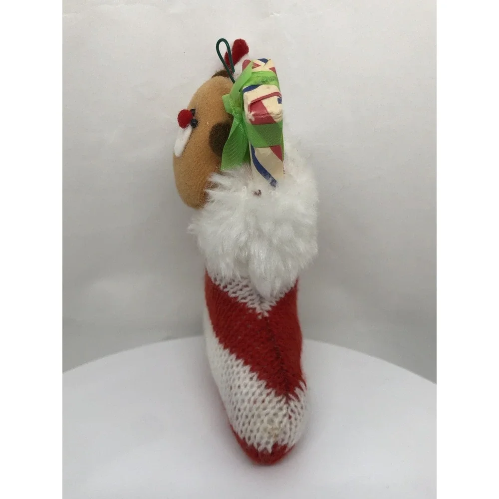 Vtg 1970s Handmade Teddy Bear And Stocking‎ Christmas Ornament 5